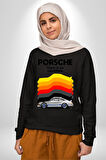 Porsche Klasik Araba Retro Tasarım Erkek Kadın Unisex Dijital Baskılı Siyah Sweatshirt