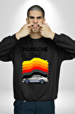 Porsche Klasik Araba Retro Tasarım Erkek Kadın Unisex Dijital Baskılı Siyah Sweatshirt