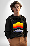 Porsche Klasik Araba Retro Tasarım Erkek Kadın Unisex Dijital Baskılı Siyah Sweatshirt