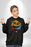 Smile Mood XOX Gülümseme Ruhu Erkek Kadın Siyah Dijital Baskılı Kapüşonlu Sweatshirt Hoodie