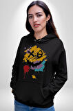 Smile Mood XOX Gülümseme Ruhu Erkek Kadın Siyah Dijital Baskılı Kapüşonlu Sweatshirt Hoodie