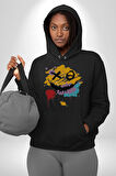 Smile Mood XOX Gülümseme Ruhu Erkek Kadın Siyah Dijital Baskılı Kapüşonlu Sweatshirt Hoodie