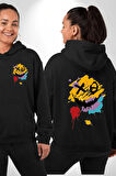 Smile Mood XOX Gülümseme Ruhu Erkek Kadın Siyah Ön Sırt Baskılı Kapüşonlu Sweatshirt Hoodie