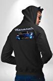 Maserati MC12 Corsa Modeli Araba Erkek Kadın Siyah Ön Sırt Baskılı Kapüşonlu Sweatshirt Hoodie