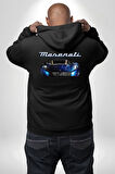 Maserati MC12 Corsa Modeli Araba Erkek Kadın Siyah Ön Sırt Baskılı Kapüşonlu Sweatshirt Hoodie