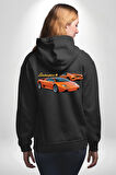 Lamborghini Diablo 2001 Turuncu Araba Boğa Erkek Kadın Siyah Ön Sırt Baskılı Kapüşonlu Sweatshirt Hoodie