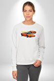 Lamborghini Diablo 2001 Turuncu Araba Boğa Erkek Kadın Unisex Dijital Baskılı Beyaz Sweatshirt