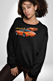 Lamborghini Diablo 2001 Turuncu Araba Boğa Erkek Kadın Unisex Dijital Baskılı Siyah Sweatshirt