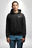 Bugatti EB110 GT Grigio Chiaro Erkek Kadın Siyah Ön Sırt Baskılı Kapüşonlu Sweatshirt Hoodie