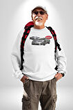 Bugatti EB110 GT Grigio Chiaro Erkek Kadın Unisex Dijital Baskılı Beyaz Sweatshirt