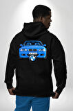 BMW Mavi M3 Cabrio Erkek Kadın Siyah Ön Sırt Baskılı Kapüşonlu Sweatshirt Hoodie