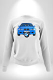 BMW Mavi M3 Cabrio Erkek Kadın Unisex Dijital Baskılı Beyaz Sweatshirt