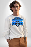 BMW Mavi M3 Cabrio Erkek Kadın Unisex Dijital Baskılı Beyaz Sweatshirt