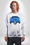 BMW Mavi M3 Cabrio Erkek Kadın Unisex Dijital Baskılı Beyaz Sweatshirt