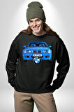 BMW Mavi M3 Cabrio Erkek Kadın Unisex Dijital Baskılı Siyah Sweatshirt