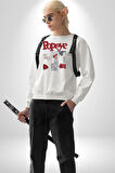 Popeye Karikatür Karakterleri Retro Tasarım Erkek Kadın Unisex Dijital Baskılı Beyaz Sweatshirt