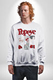 Popeye Karikatür Karakterleri Retro Tasarım Erkek Kadın Unisex Dijital Baskılı Beyaz Sweatshirt