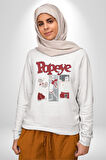 Popeye Karikatür Karakterleri Retro Tasarım Erkek Kadın Unisex Dijital Baskılı Beyaz Sweatshirt