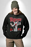 Popeye Karikatür Karakterleri Retro Tasarım Erkek Kadın Unisex Dijital Baskılı Siyah Sweatshirt