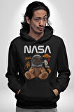 Nasa Astronot Ayı Tedy Uzay Erkek Kadın Siyah Dijital Baskılı Kapüşonlu Sweatshirt Hoodie