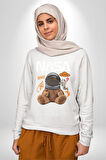Nasa Astronot Ayı Tedy Uzay Erkek Kadın Unisex Dijital Baskılı Beyaz Sweatshirt