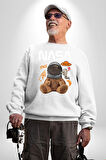 Nasa Astronot Ayı Tedy Uzay Erkek Kadın Unisex Dijital Baskılı Beyaz Sweatshirt