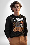 Nasa Astronot Ayı Tedy Uzay Erkek Kadın Unisex Dijital Baskılı Siyah Sweatshirt
