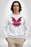 Aşk Kazanır Ölüm Kelebek Tasarımı Aşkın Ateşi Erkek Kadın Unisex Dijital Baskılı Beyaz Sweatshirt