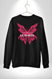 Aşk Kazanır Ölüm Kelebek Tasarımı Aşkın Ateşi Erkek Kadın Unisex Dijital Baskılı Siyah Sweatshirt