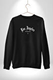 Los Angeles Sokak Tarzı Erkek Kadın Unisex Dijital Baskılı Siyah Sweatshirt