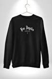 Los Angeles Sokak Tarzı Erkek Kadın Unisex Dijital Baskılı Siyah Sweatshirt