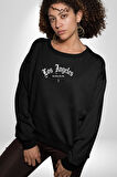 Los Angeles Sokak Tarzı Erkek Kadın Unisex Dijital Baskılı Siyah Sweatshirt