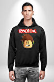 Roblox Karakter Eğlenceli Oyun Tasarımı Erkek Kadın Siyah Dijital Baskılı Kapüşonlu Sweatshirt Hoodie
