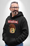 Roblox Karakter Eğlenceli Oyun Tasarımı Erkek Kadın Siyah Dijital Baskılı Kapüşonlu Sweatshirt Hoodie