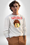 Roblox Karakter Eğlenceli Oyun Tasarımı Erkek Kadın Unisex Dijital Baskılı Beyaz Sweatshirt