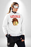 Roblox Karakter Eğlenceli Oyun Tasarımı Erkek Kadın Unisex Dijital Baskılı Beyaz Sweatshirt