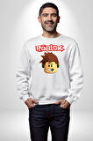 Roblox Karakter Eğlenceli Oyun Tasarımı Erkek Kadın Unisex Dijital Baskılı Beyaz Sweatshirt