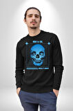 Sokak Sitili Kurukafa Erkek Kadın Unisex Dijital Baskılı Siyah Sweatshirt