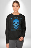 Sokak Sitili Kurukafa Erkek Kadın Unisex Dijital Baskılı Siyah Sweatshirt