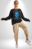 Sokak Sitili Kurukafa Erkek Kadın Unisex Dijital Baskılı Siyah Sweatshirt