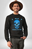 Sokak Sitili Kurukafa Erkek Kadın Unisex Dijital Baskılı Siyah Sweatshirt
