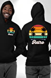 Retro Palmiye Güneş 80 90 Erkek Kadın Siyah Ön Sırt Baskılı Kapüşonlu Sweatshirt Hoodie
