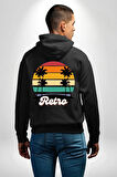 Retro Palmiye Güneş 80 90 Erkek Kadın Siyah Ön Sırt Baskılı Kapüşonlu Sweatshirt Hoodie