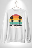 Retro Palmiye Güneş 80 90 Erkek Kadın Unisex Dijital Baskılı Beyaz Sweatshirt