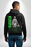 Sokak Sitili Heykel Kadın Savaşcı Erkek Kadın Siyah Ön Sırt Baskılı Kapüşonlu Sweatshirt Hoodie