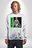 Sokak Sitili Heykel Kadın Savaşcı Erkek Kadın Unisex Dijital Baskılı Beyaz Sweatshirt