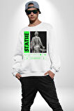 Sokak Sitili Heykel Kadın Savaşcı Erkek Kadın Unisex Dijital Baskılı Beyaz Sweatshirt