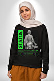 Sokak Sitili Heykel Kadın Savaşcı Erkek Kadın Unisex Dijital Baskılı Siyah Sweatshirt