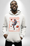 Astronot Gezegen Uzay Aracı Erkek Kadın Beyaz Dijital Baskılı Kapüşonlu Sweatshirt Hoodie