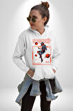 Astronot Gezegen Uzay Aracı Erkek Kadın Beyaz Dijital Baskılı Kapüşonlu Sweatshirt Hoodie